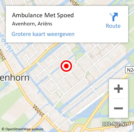 Locatie op kaart van de 112 melding: Ambulance Met Spoed Naar Avenhorn, Ariëns op 7 juni 2023 08:04