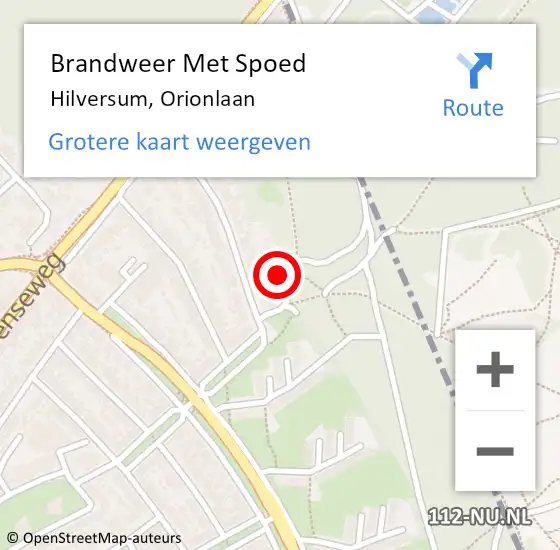 Locatie op kaart van de 112 melding: Brandweer Met Spoed Naar Hilversum, Orionlaan op 7 juni 2023 08:29