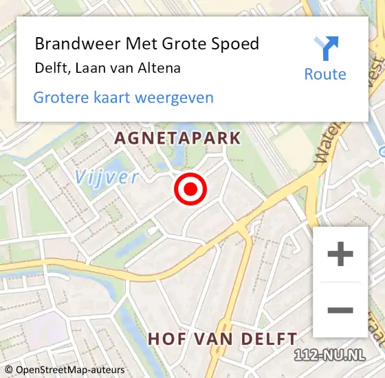 Locatie op kaart van de 112 melding: Brandweer Met Grote Spoed Naar Delft, Laan van Altena op 7 juni 2023 09:02