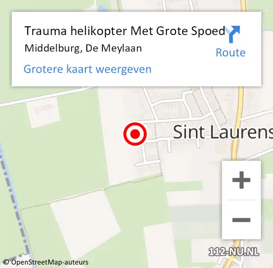 Locatie op kaart van de 112 melding: Trauma helikopter Met Grote Spoed Naar Middelburg, De Meylaan op 7 juni 2023 09:02