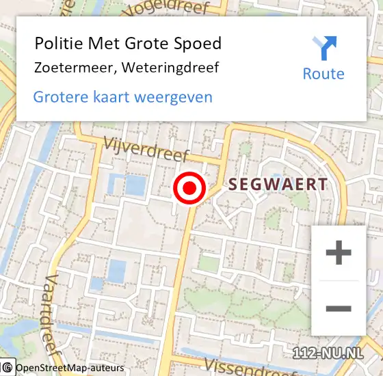 Locatie op kaart van de 112 melding: Politie Met Grote Spoed Naar Zoetermeer, Weteringdreef op 7 juni 2023 09:17