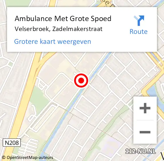 Locatie op kaart van de 112 melding: Ambulance Met Grote Spoed Naar Velserbroek, Zadelmakerstraat op 7 juni 2023 09:27