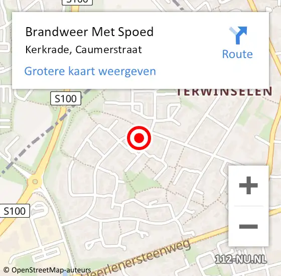 Locatie op kaart van de 112 melding: Brandweer Met Spoed Naar Kerkrade, Caumerstraat op 7 juni 2023 09:32