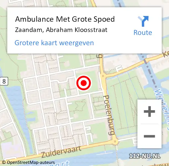 Locatie op kaart van de 112 melding: Ambulance Met Grote Spoed Naar Zaandam, Abraham Kloosstraat op 7 juni 2023 10:11