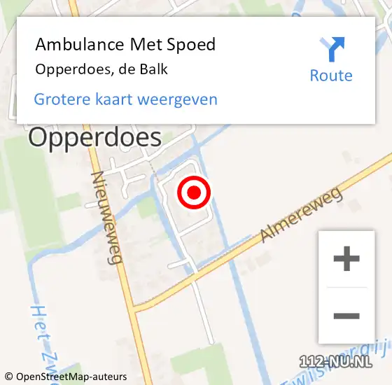 Locatie op kaart van de 112 melding: Ambulance Met Spoed Naar Opperdoes, de Balk op 7 juni 2023 10:12
