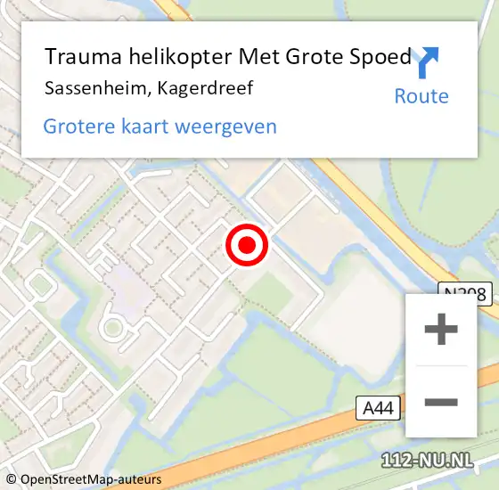 Locatie op kaart van de 112 melding: Trauma helikopter Met Grote Spoed Naar Sassenheim, Kagerdreef op 7 juni 2023 10:16