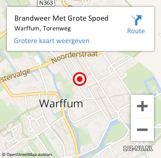 Locatie op kaart van de 112 melding: Brandweer Met Grote Spoed Naar Warffum, Torenweg op 7 juni 2023 10:22