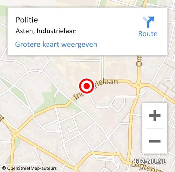 Locatie op kaart van de 112 melding: Politie Asten, Industrielaan op 7 juni 2023 10:49