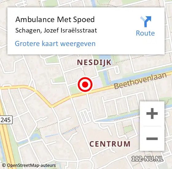 Locatie op kaart van de 112 melding: Ambulance Met Spoed Naar Schagen, Jozef Israëlsstraat op 7 juni 2023 10:49