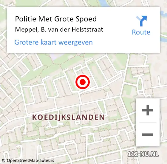 Locatie op kaart van de 112 melding: Politie Met Grote Spoed Naar Meppel, B. van der Helststraat op 7 juni 2023 11:04