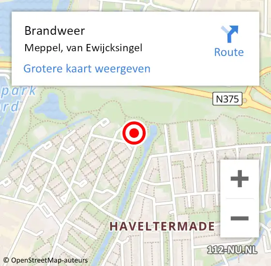 Locatie op kaart van de 112 melding: Brandweer Meppel, van Ewijcksingel op 7 juni 2023 11:47