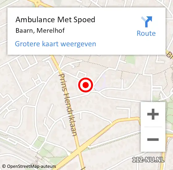 Locatie op kaart van de 112 melding: Ambulance Met Spoed Naar Baarn, Merelhof op 28 augustus 2014 06:27