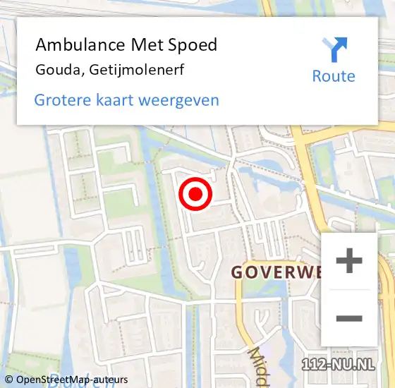 Locatie op kaart van de 112 melding: Ambulance Met Spoed Naar Gouda, Getijmolenerf op 7 juni 2023 12:09