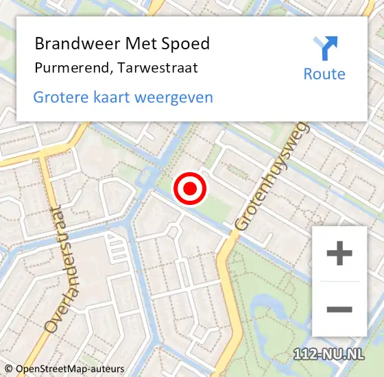 Locatie op kaart van de 112 melding: Brandweer Met Spoed Naar Purmerend, Tarwestraat op 7 juni 2023 12:21