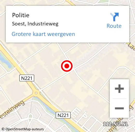 Locatie op kaart van de 112 melding: Politie Soest, Industrieweg op 7 juni 2023 12:32