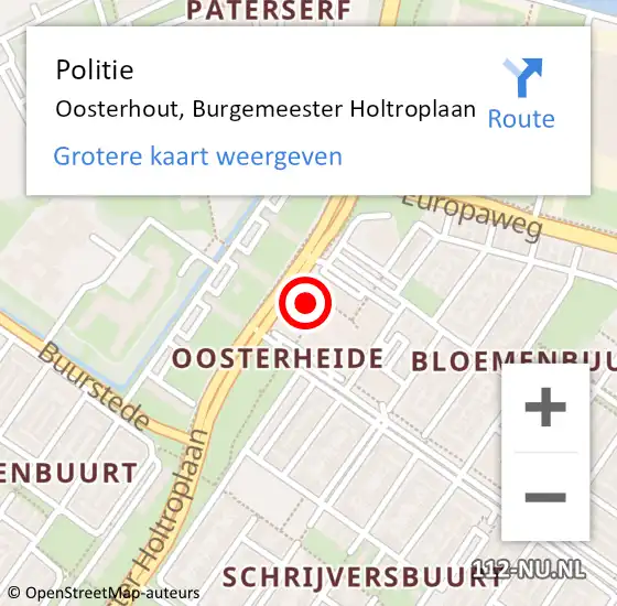 Locatie op kaart van de 112 melding: Politie Oosterhout, Burgemeester Holtroplaan op 7 juni 2023 12:33