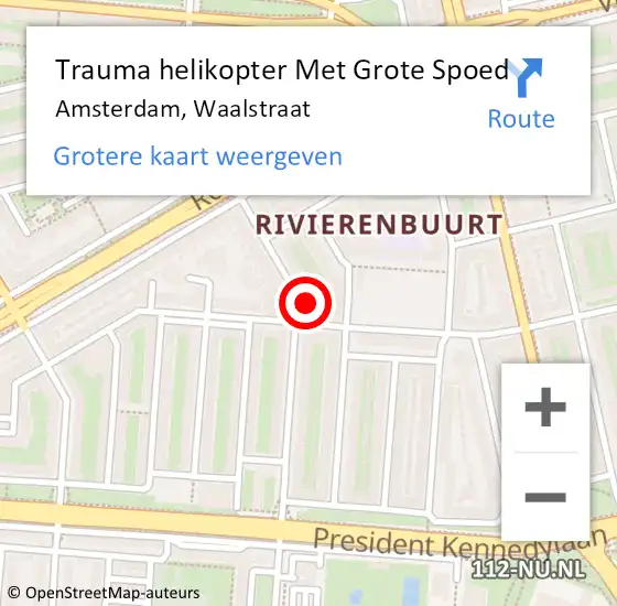 Locatie op kaart van de 112 melding: Trauma helikopter Met Grote Spoed Naar Amsterdam, Waalstraat op 7 juni 2023 12:46