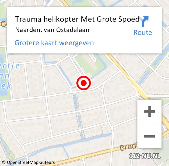 Locatie op kaart van de 112 melding: Trauma helikopter Met Grote Spoed Naar Naarden, van Ostadelaan op 7 juni 2023 13:10