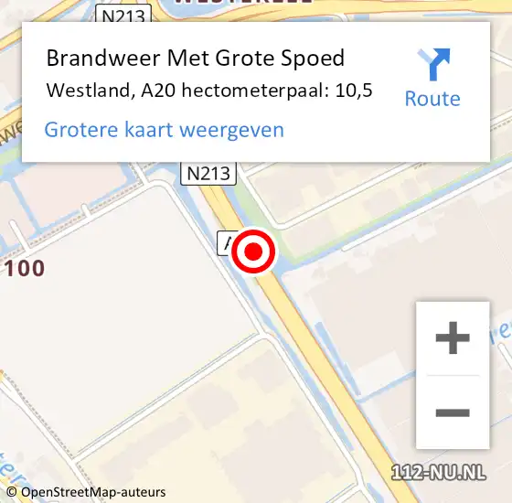 Locatie op kaart van de 112 melding: Brandweer Met Grote Spoed Naar Westland, A20 hectometerpaal: 10,5 op 7 juni 2023 13:21