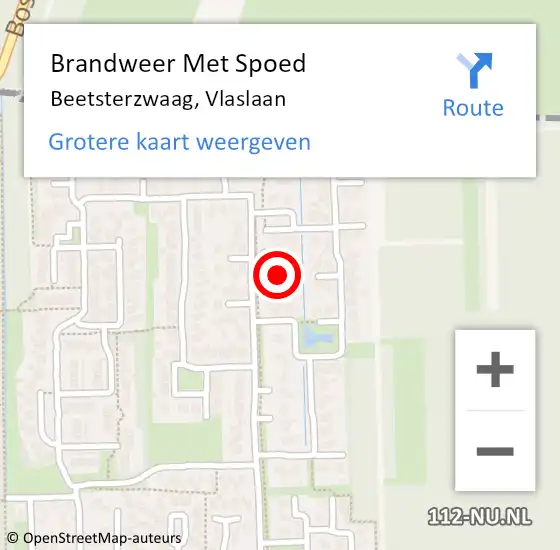 Locatie op kaart van de 112 melding: Brandweer Met Spoed Naar Beetsterzwaag, Vlaslaan op 7 juni 2023 13:21