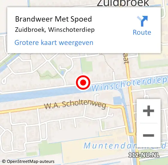 Locatie op kaart van de 112 melding: Brandweer Met Spoed Naar Zuidbroek, Winschoterdiep op 7 juni 2023 13:27