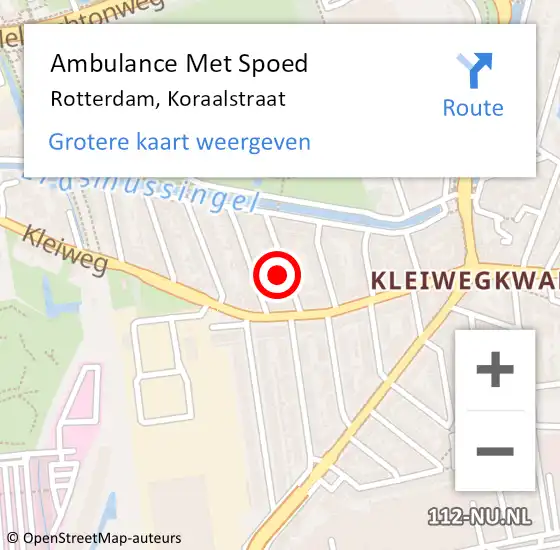 Locatie op kaart van de 112 melding: Ambulance Met Spoed Naar Rotterdam, Koraalstraat op 7 juni 2023 13:58