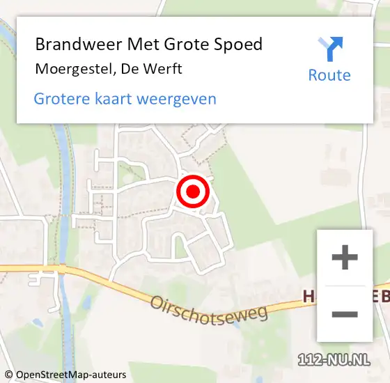 Locatie op kaart van de 112 melding: Brandweer Met Grote Spoed Naar Moergestel, De Werft op 7 juni 2023 14:24