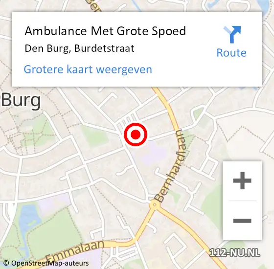 Locatie op kaart van de 112 melding: Ambulance Met Grote Spoed Naar Den Burg, Burdetstraat op 7 juni 2023 14:32