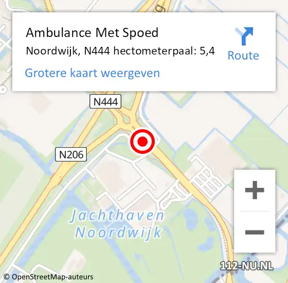 Locatie op kaart van de 112 melding: Ambulance Met Spoed Naar Noordwijk, N444 hectometerpaal: 5,4 op 7 juni 2023 14:32