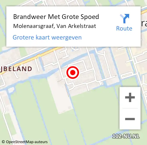 Locatie op kaart van de 112 melding: Brandweer Met Grote Spoed Naar Molenaarsgraaf, Van Arkelstraat op 7 juni 2023 14:54