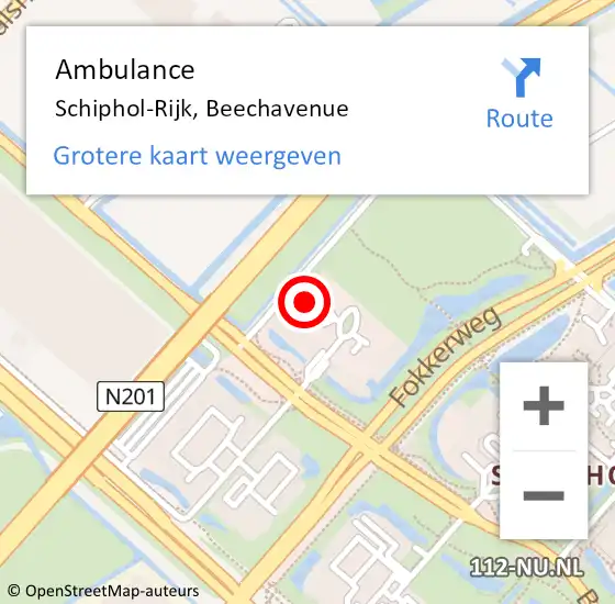 Locatie op kaart van de 112 melding: Ambulance Schiphol-Rijk, Beechavenue op 7 juni 2023 15:03