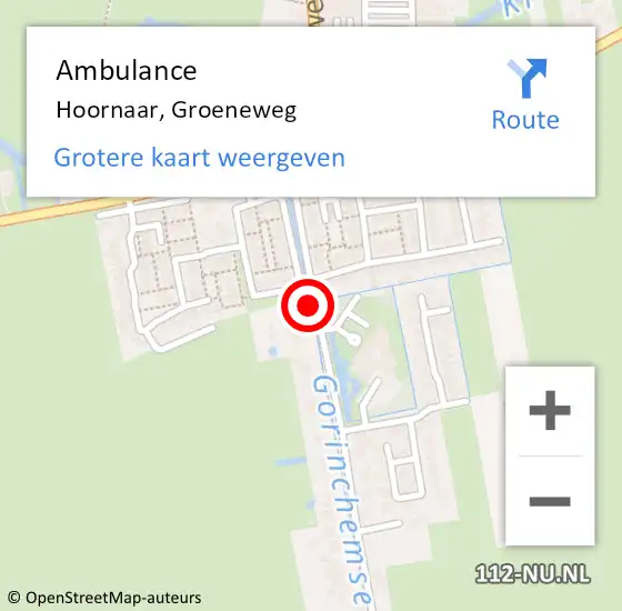 Locatie op kaart van de 112 melding: Ambulance Hoornaar, Groeneweg op 7 juni 2023 16:12