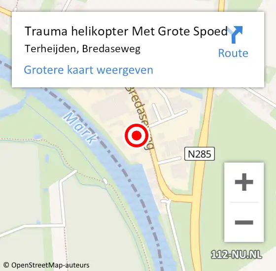Locatie op kaart van de 112 melding: Trauma helikopter Met Grote Spoed Naar Terheijden, Bredaseweg op 7 juni 2023 16:15
