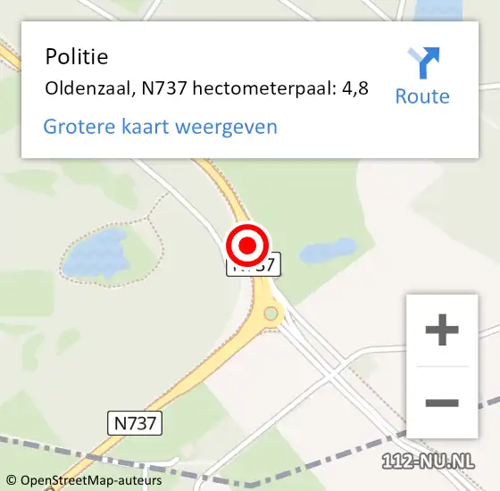 Locatie op kaart van de 112 melding: Politie Oldenzaal, N737 hectometerpaal: 4,8 op 7 juni 2023 16:18