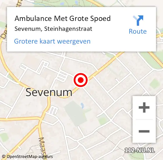 Locatie op kaart van de 112 melding: Ambulance Met Grote Spoed Naar Sevenum, Steinhagenstraat op 28 augustus 2014 07:40