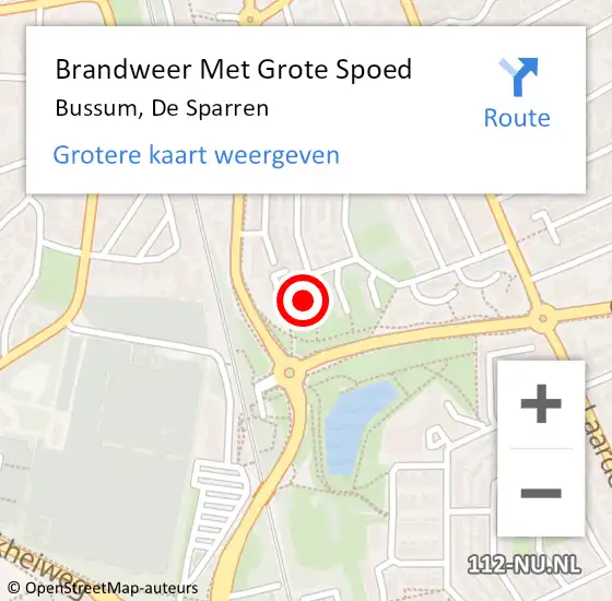 Locatie op kaart van de 112 melding: Brandweer Met Grote Spoed Naar Bussum, De Sparren op 7 juni 2023 16:27