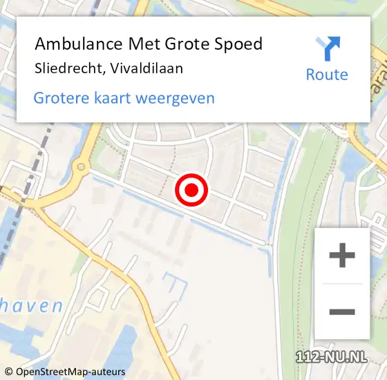 Locatie op kaart van de 112 melding: Ambulance Met Grote Spoed Naar Sliedrecht, Vivaldilaan op 7 juni 2023 16:28