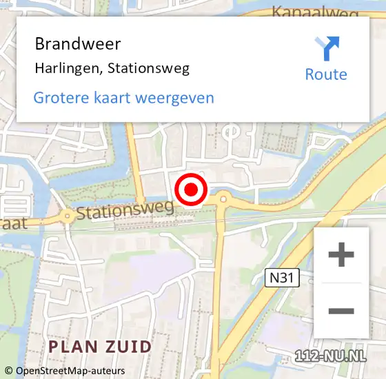 Locatie op kaart van de 112 melding: Brandweer Harlingen, Stationsweg op 28 augustus 2014 07:41