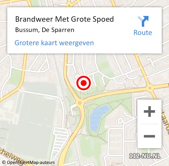 Locatie op kaart van de 112 melding: Brandweer Met Grote Spoed Naar Bussum, De Sparren op 7 juni 2023 16:30
