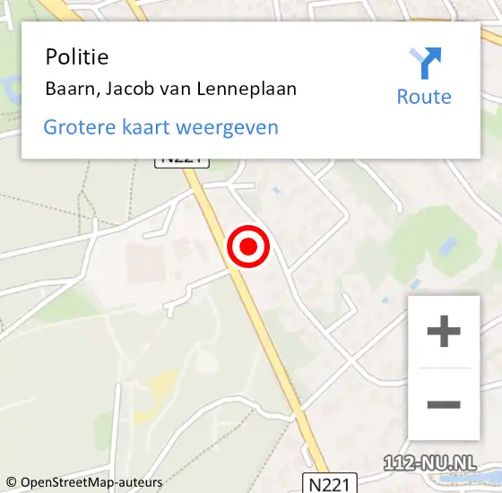 Locatie op kaart van de 112 melding: Politie Baarn, Jacob van Lenneplaan op 7 juni 2023 16:34