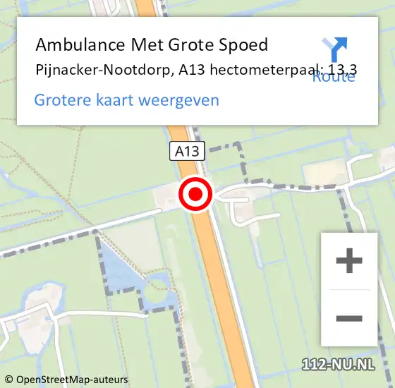 Locatie op kaart van de 112 melding: Ambulance Met Grote Spoed Naar Pijnacker-Nootdorp, A13 hectometerpaal: 13,3 op 7 juni 2023 16:49