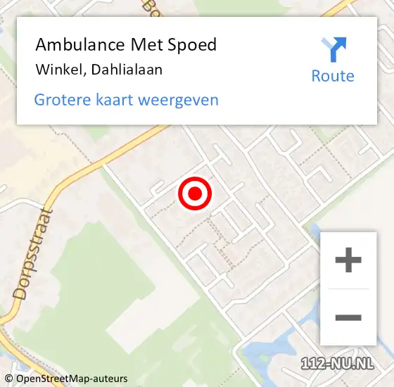 Locatie op kaart van de 112 melding: Ambulance Met Spoed Naar Winkel, Dahlialaan op 28 augustus 2014 07:47