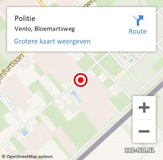 Locatie op kaart van de 112 melding: Politie Venlo, Bloemartsweg op 7 juni 2023 16:54