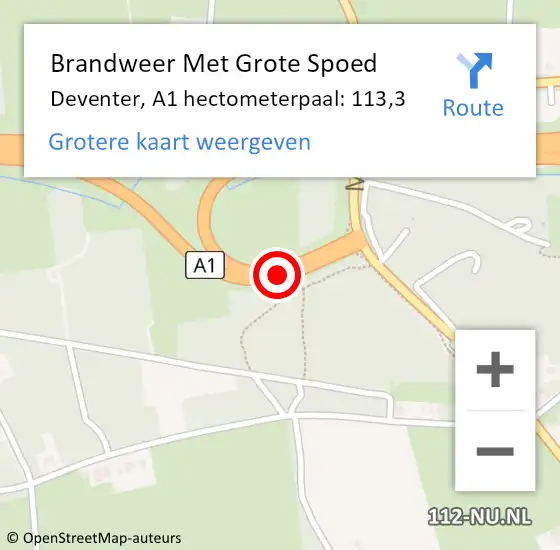 Locatie op kaart van de 112 melding: Brandweer Met Grote Spoed Naar Deventer, A1 hectometerpaal: 113,3 op 7 juni 2023 16:56