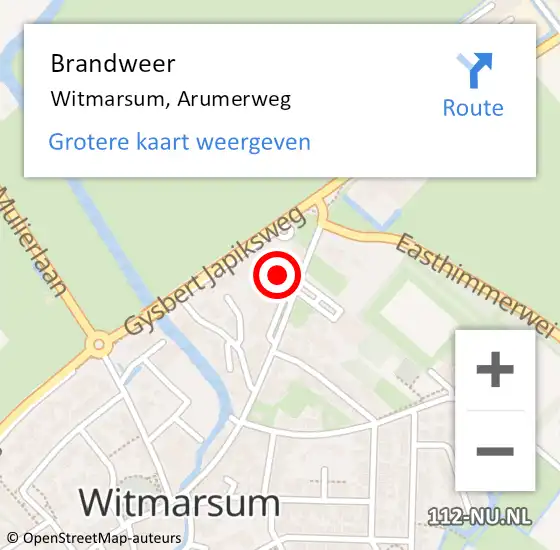 Locatie op kaart van de 112 melding: Brandweer Witmarsum, Arumerweg op 7 juni 2023 17:06