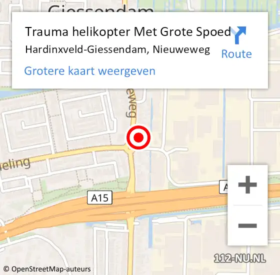 Locatie op kaart van de 112 melding: Trauma helikopter Met Grote Spoed Naar Hardinxveld-Giessendam, Nieuweweg op 7 juni 2023 17:12