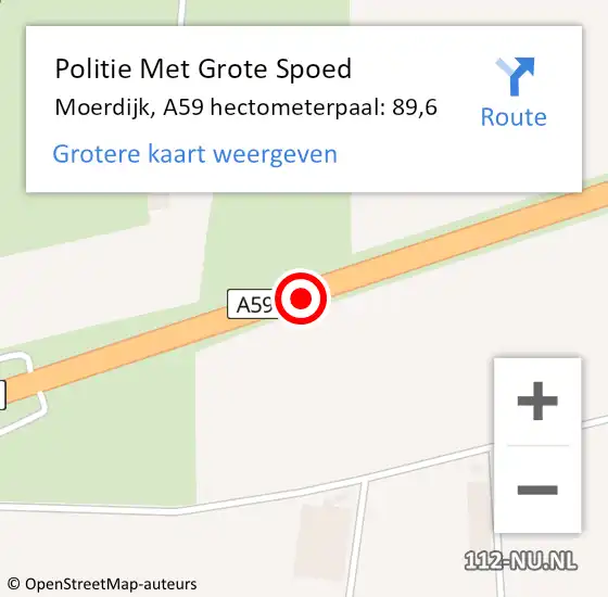 Locatie op kaart van de 112 melding: Politie Met Grote Spoed Naar Moerdijk, A59 hectometerpaal: 89,6 op 7 juni 2023 17:34
