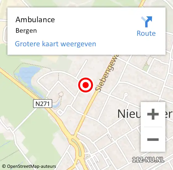 Locatie op kaart van de 112 melding: Ambulance Bergen op 7 juni 2023 18:01