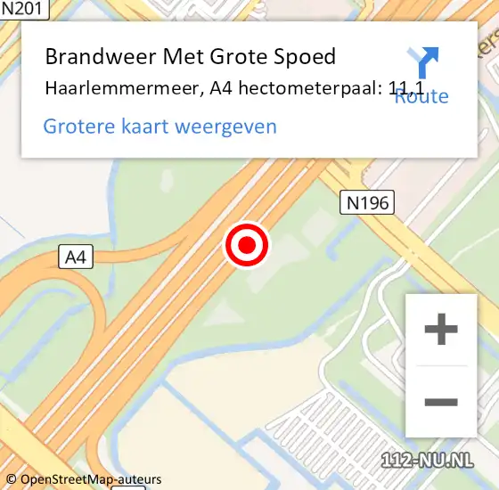 Locatie op kaart van de 112 melding: Brandweer Met Grote Spoed Naar Haarlemmermeer, A4 hectometerpaal: 11,1 op 7 juni 2023 18:10