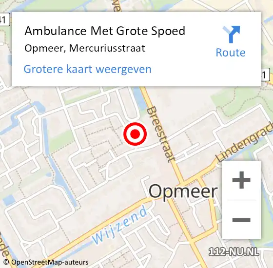 Locatie op kaart van de 112 melding: Ambulance Met Grote Spoed Naar Opmeer, Mercuriusstraat op 7 juni 2023 18:18